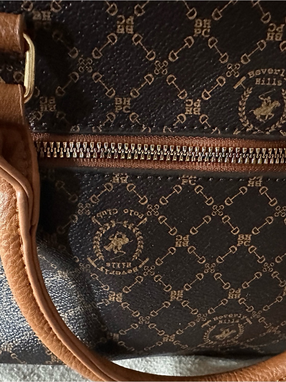 Beverly Hills Polo Club Brown and Tan Monogram Zip Pouch - Picture 3 of 4